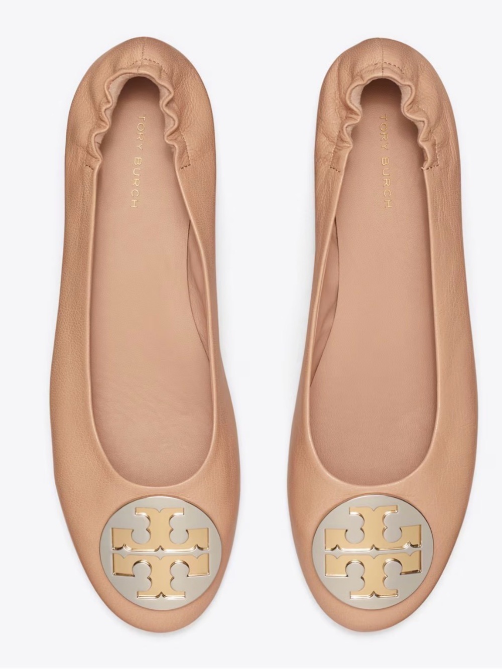TORY BURCH 147379 SIZE 7 : LIGHT SAND / GOLD / SILVER 236 CLAIRE BALLET LEATHER